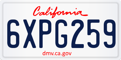 CA license plate 6XPG259