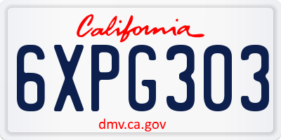 CA license plate 6XPG303