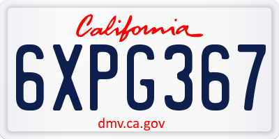 CA license plate 6XPG367