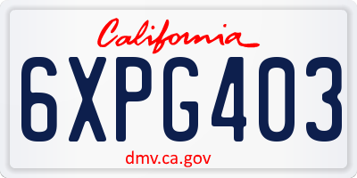 CA license plate 6XPG403