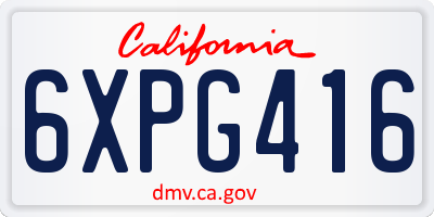 CA license plate 6XPG416