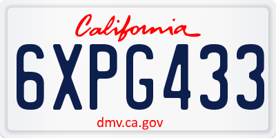 CA license plate 6XPG433