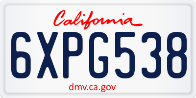 CA license plate 6XPG538