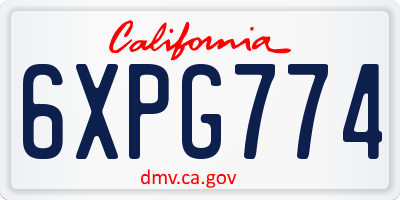 CA license plate 6XPG774