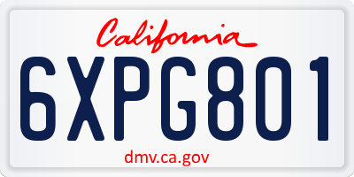 CA license plate 6XPG801