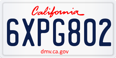 CA license plate 6XPG802