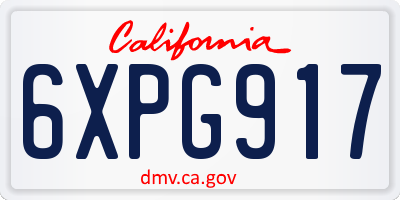 CA license plate 6XPG917