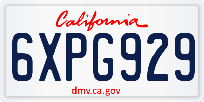CA license plate 6XPG929