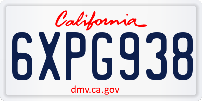 CA license plate 6XPG938