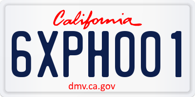 CA license plate 6XPH001