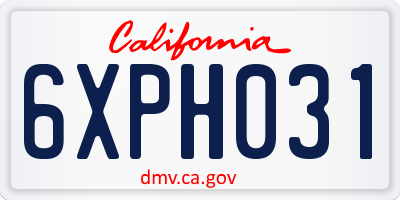 CA license plate 6XPH031