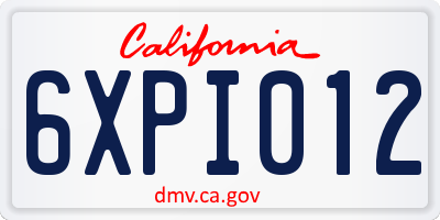 CA license plate 6XPI012
