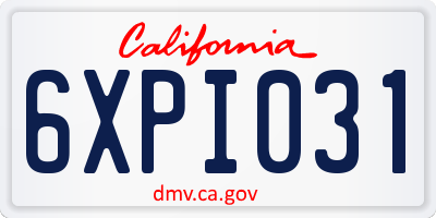 CA license plate 6XPI031