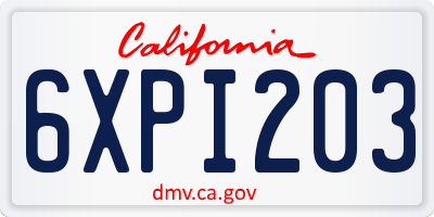 CA license plate 6XPI203