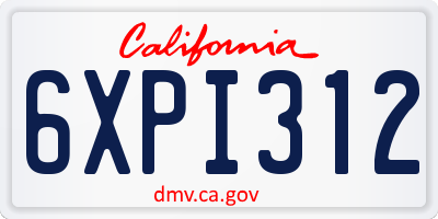 CA license plate 6XPI312