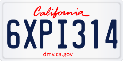 CA license plate 6XPI314
