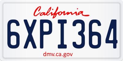 CA license plate 6XPI364