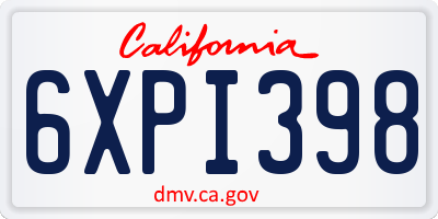 CA license plate 6XPI398