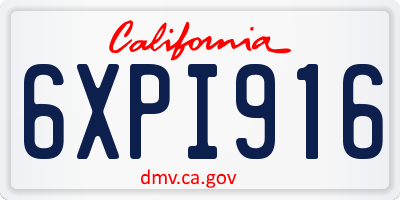 CA license plate 6XPI916