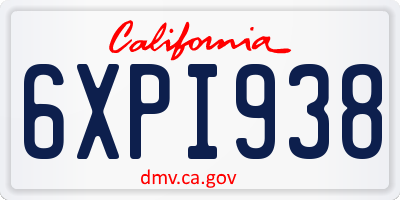 CA license plate 6XPI938