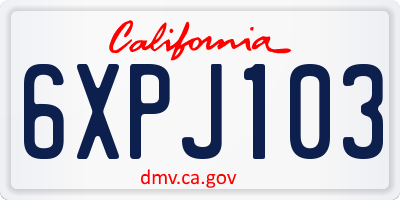 CA license plate 6XPJ103