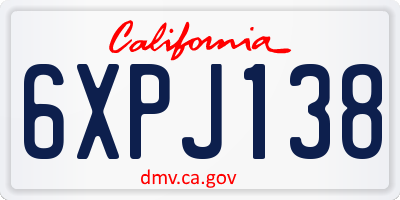 CA license plate 6XPJ138
