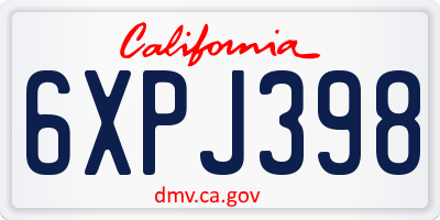 CA license plate 6XPJ398