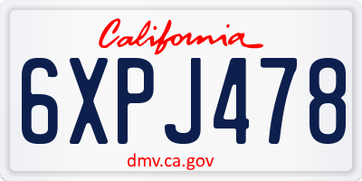 CA license plate 6XPJ478
