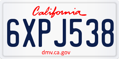 CA license plate 6XPJ538