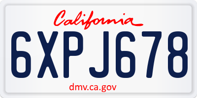 CA license plate 6XPJ678