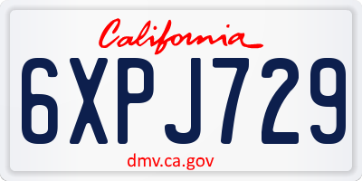 CA license plate 6XPJ729