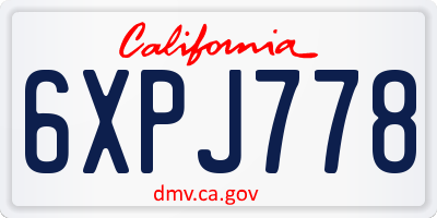 CA license plate 6XPJ778