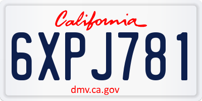 CA license plate 6XPJ781