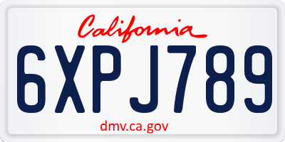 CA license plate 6XPJ789