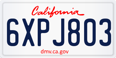 CA license plate 6XPJ803