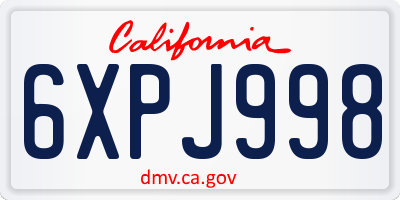 CA license plate 6XPJ998