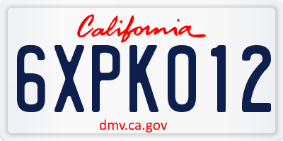 CA license plate 6XPK012