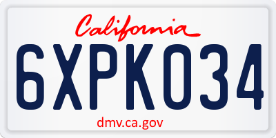 CA license plate 6XPK034