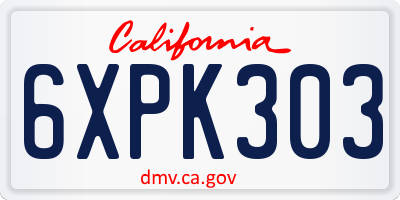 CA license plate 6XPK303