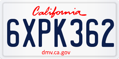 CA license plate 6XPK362