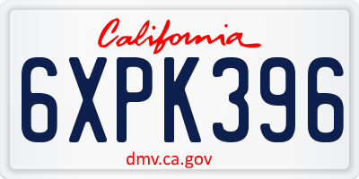 CA license plate 6XPK396