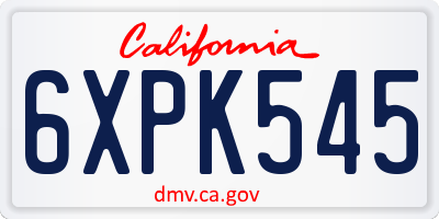 CA license plate 6XPK545