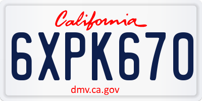 CA license plate 6XPK670