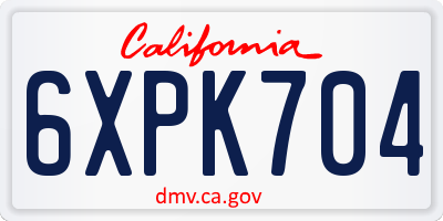 CA license plate 6XPK704