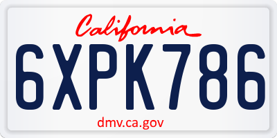 CA license plate 6XPK786