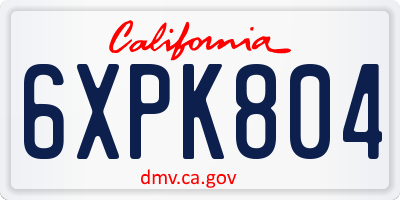 CA license plate 6XPK804