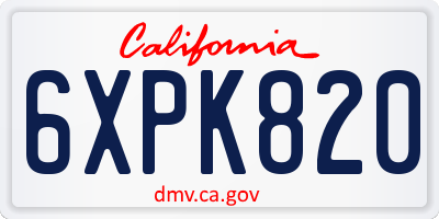 CA license plate 6XPK820