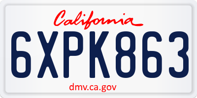 CA license plate 6XPK863