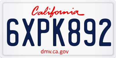 CA license plate 6XPK892
