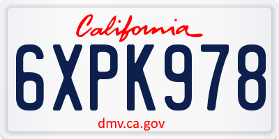 CA license plate 6XPK978